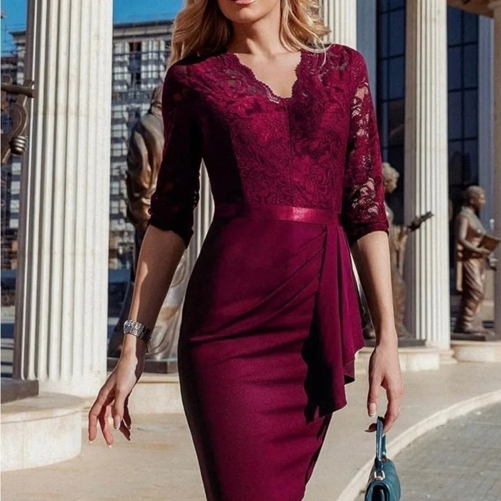 Miusol Retro V Neck Floral Lace Ruffle Style Cocktail Party Dress 2XL NWT